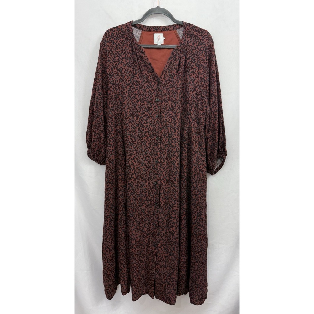 The Nines by Hatch Maternity Brown Animal Print Midi Dress Womens Size L